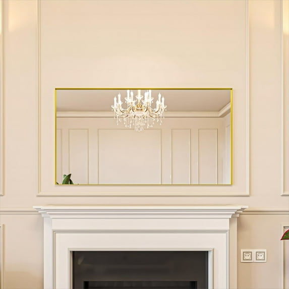 Organnice Aluminum Rectangle Framed Tempered Glass Wall-mounted Mirror 55"*30" - Gold