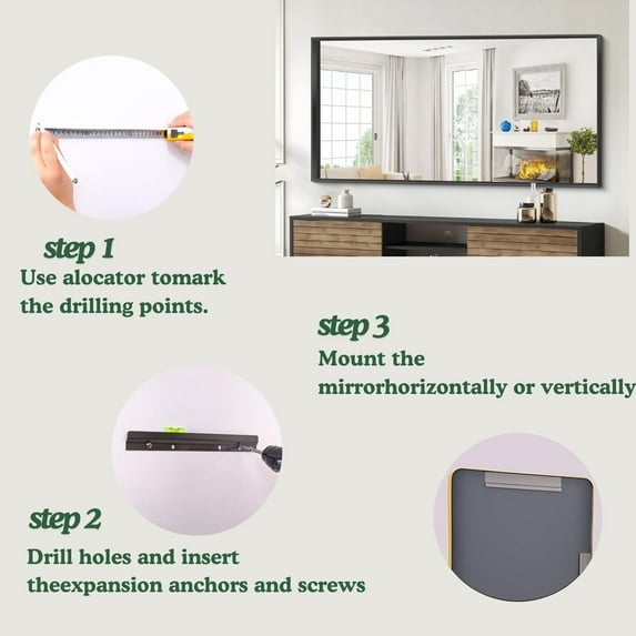 Organnice Rectangular Mirror Modern Black Frame Bathroom Vanity Mirror Clean Glass 28"L*36"W