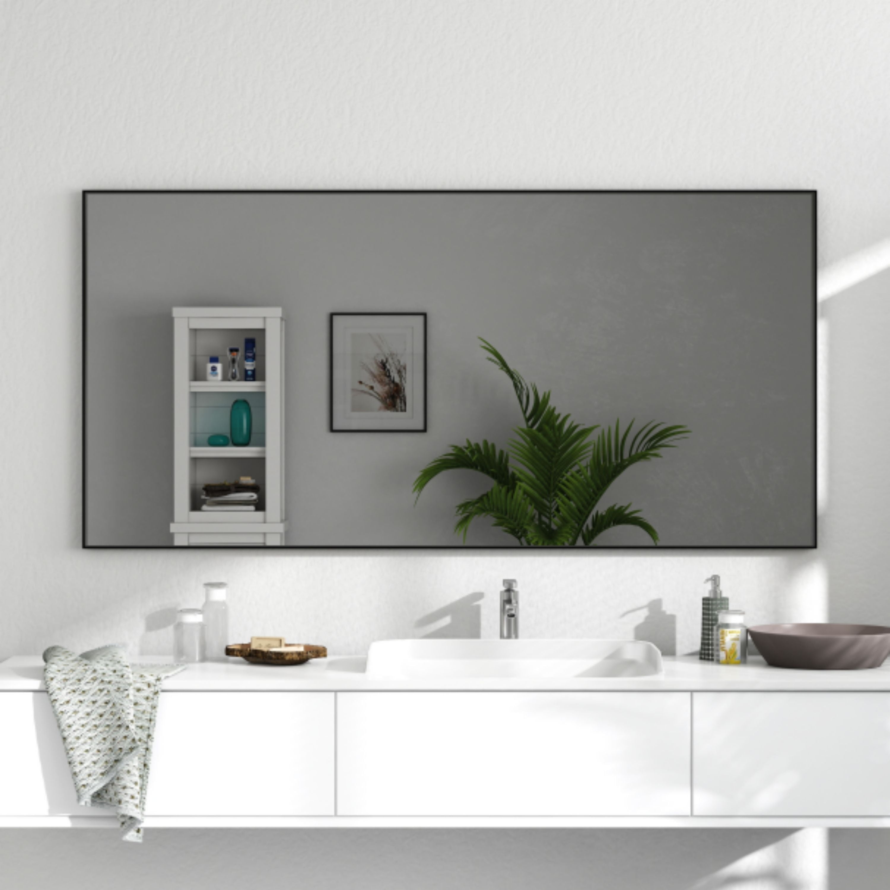 Organnice Rectangular Mirror Modern Black Frame Bathroom Vanity Mirror