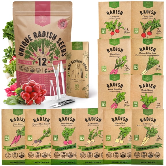 Organo Republic - 12 Radish Seeds Varieties - 4,080+ Non GMO Heirloom Garden Seeds