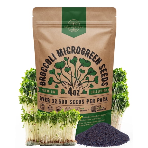Organo Republic Broccoli Sprouting & Microgreens Seeds 4oz - 32,500 Non-GMO Heirloom Seeds