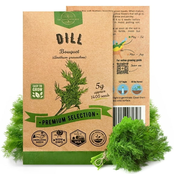 Organo Republic Dill Bouquet Seeds 5g 1,400 NonGMO Heirloom Dill Seeds Indoor and Outdoor Herb Seed Packet for Home Garden & Culinary Use