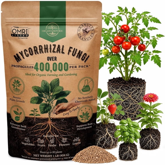 Organo Republic Mycorrhizal Fungi Soil Inoculant, OMRI Listed Root Booster for Plants, Concentrated Biofertilizer, 1 lb - 400,000 propagules per pack