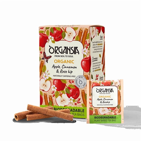 Organsia Herbal Tea - Apple, Cinnamon & Rosehip - Certified Organic - Caffeine Free - 18 Tea Bags
