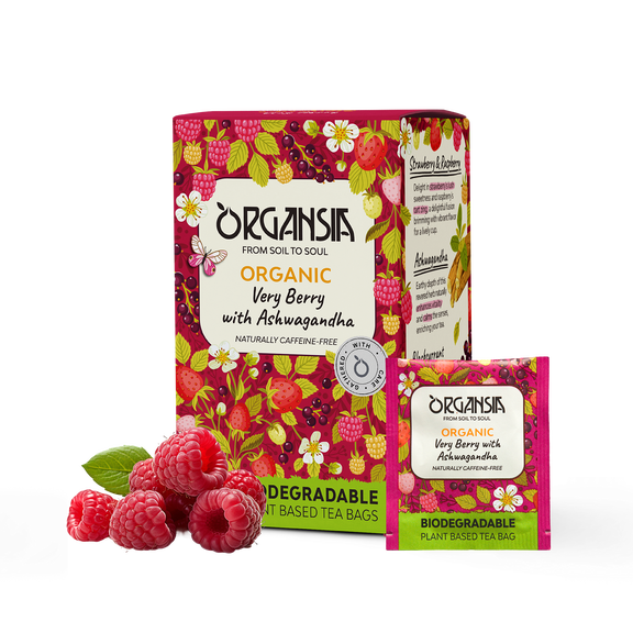 Organsia Herbal Tea - Very Berry with Ashwagandha - Certified Organic - Caffeine Free - 18 Tea Bags