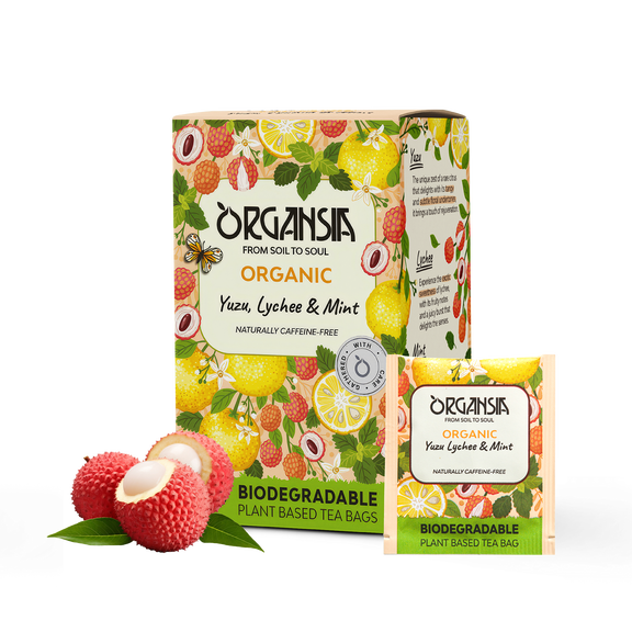 Organsia Herbal Tea -Yuzu, Lychee & Mint - Certified Organic - Caffeine Free - 18 Tea Bags