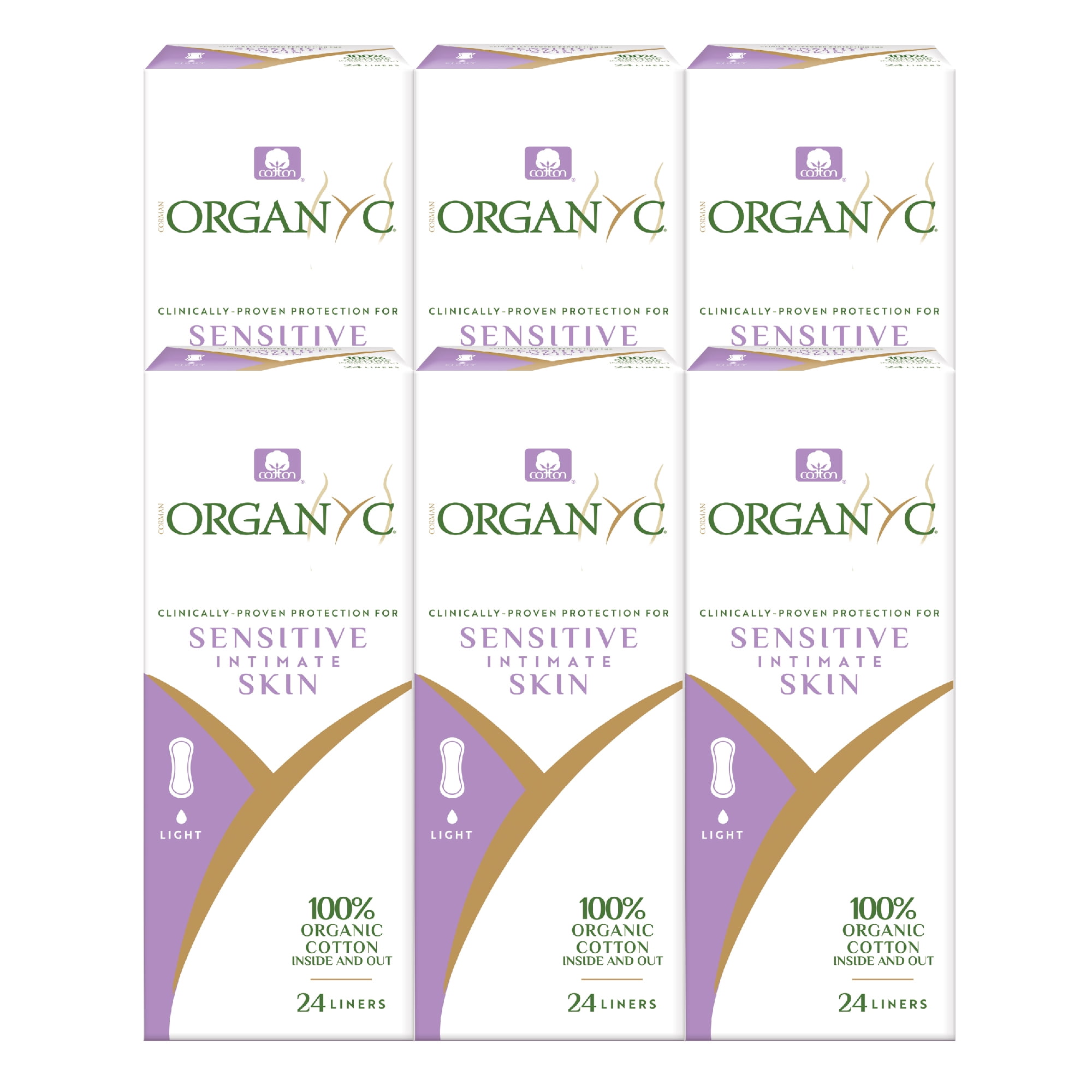 Corman Organyc Hypoallergenic Biodegradable Organic Cotton Panty Liners, Light Flow, 24 Count (Pack of 6)