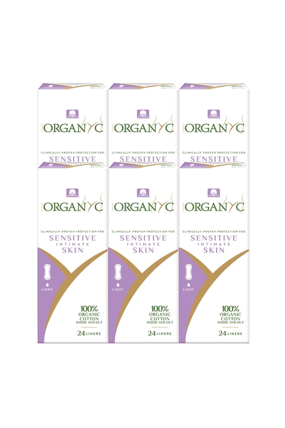 Corman Organyc Hypoallergenic Biodegradable Organic Cotton Panty Liners, Light Flow, 24 Count (Pack of 6)