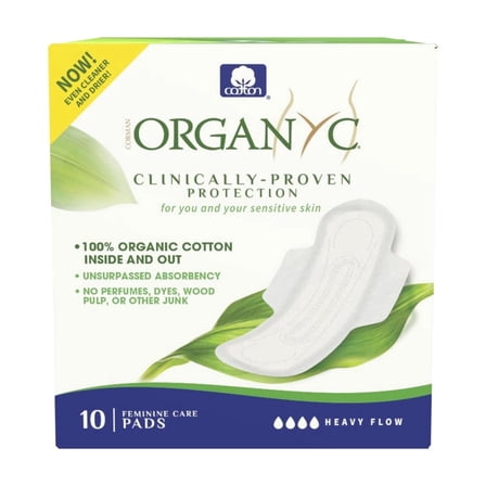 Organyc 100% Certified Organic Cotton Feminine Pads, Heavy Flow, 10 Count