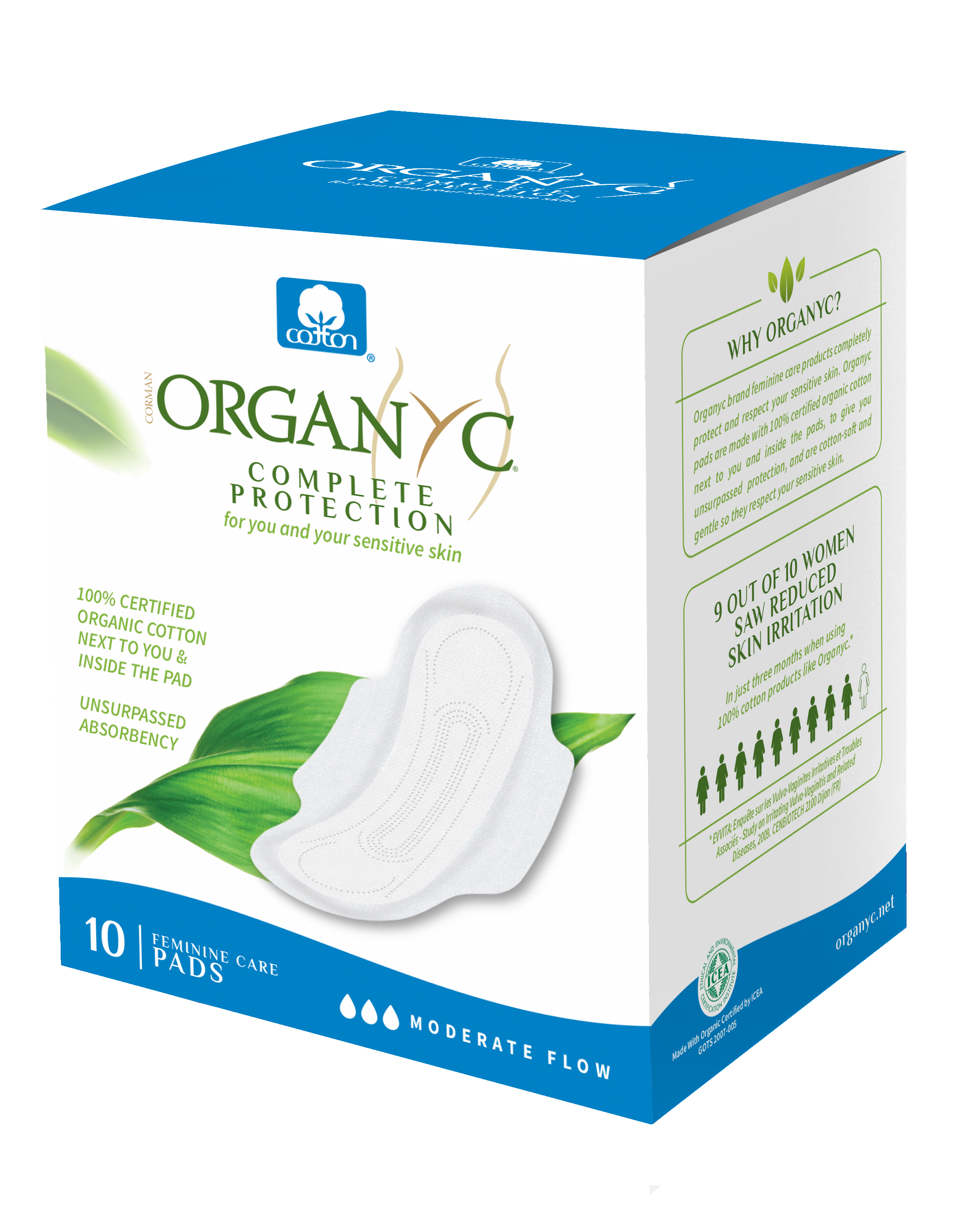 Organyc 100 Certified Organic Cotton Feminine Pads Moderate Flow 10 Organyc 100 Certified Organic Cotton Feminine Pads Moderate Flow 10