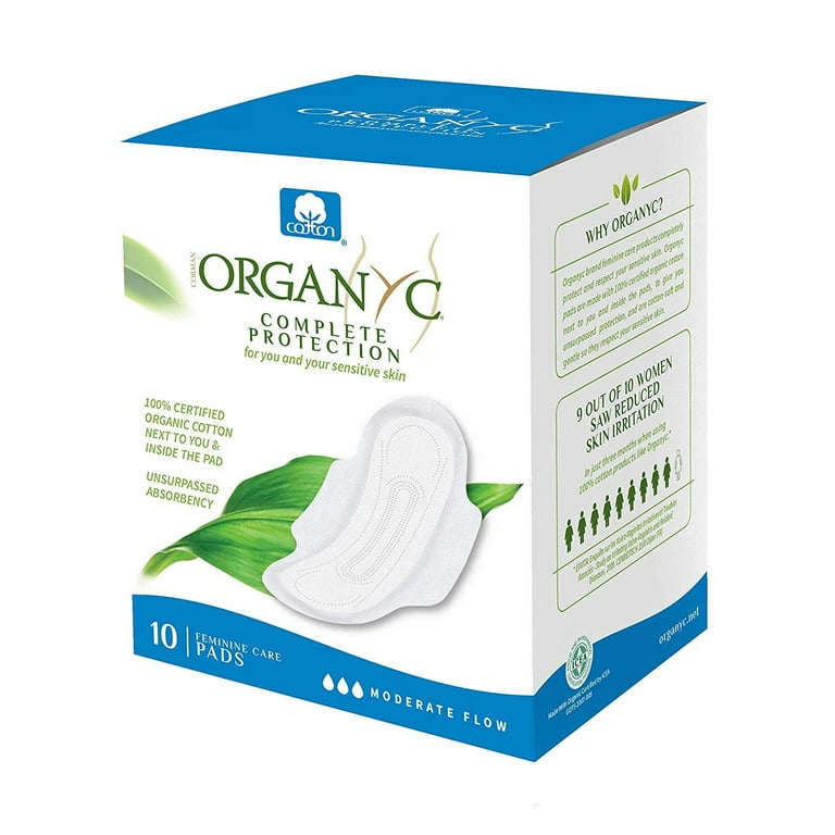 Organyc 100% Certified Organic Cotton Feminine Pads, Moderate Flow, 10Count