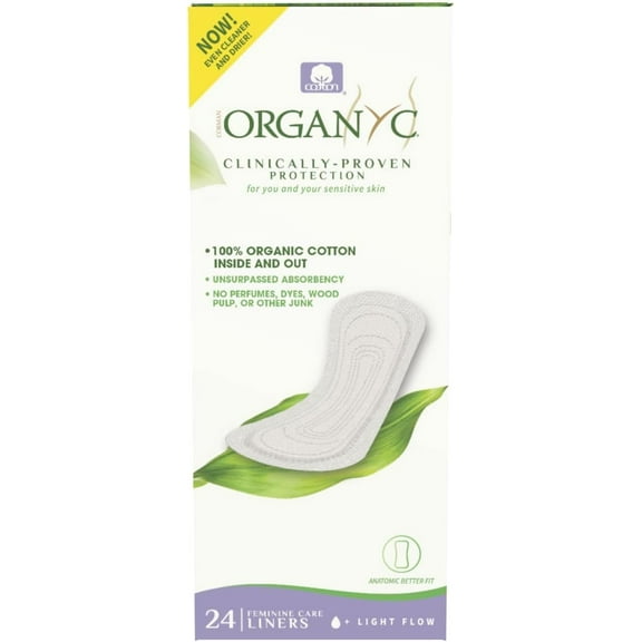 Organyc 100% Certified Organic Cotton Flat Panty Liner - Everyday Sanitary Pad, Free from Wood Pulp, Perfumes, SAP and Chemicals - Light Flow+, 24 Count