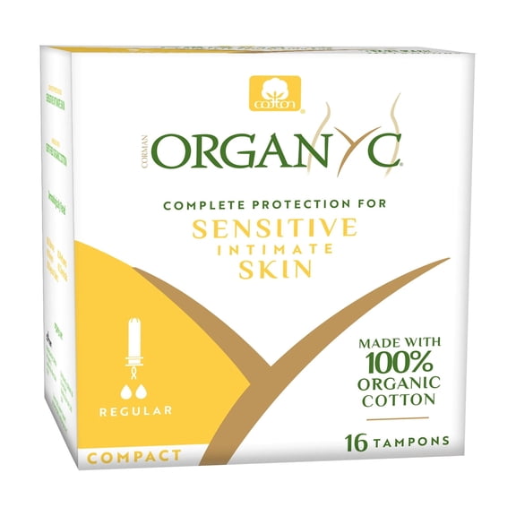 Corman Organyc Certified Organic Cotton Tampons, Hypoallergenic, Normal Flow, Compact Plant-Based Applicator, 16 Count