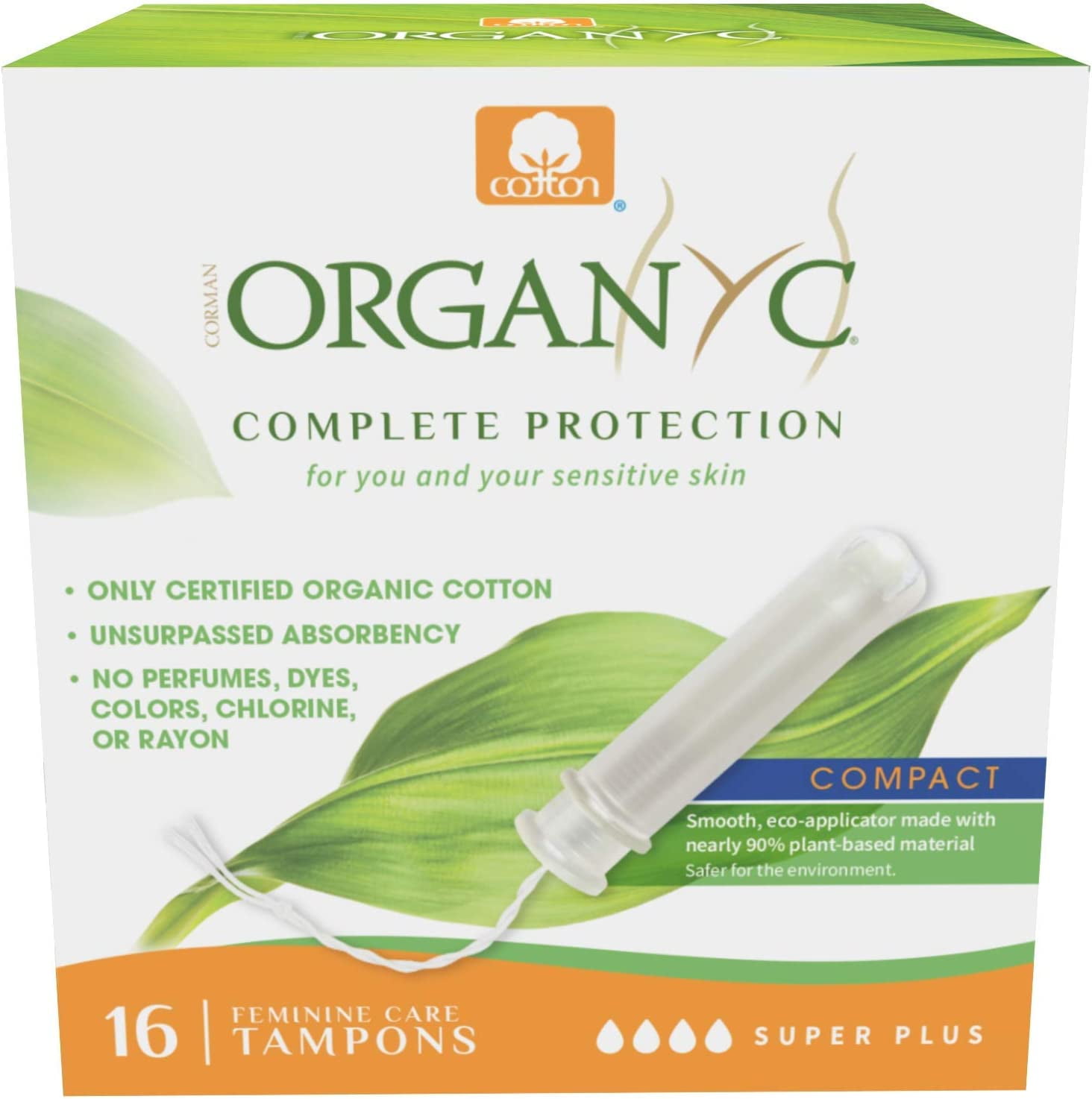 Organyc 100 Certified Organic Cotton Tampons, PlantBased Eco