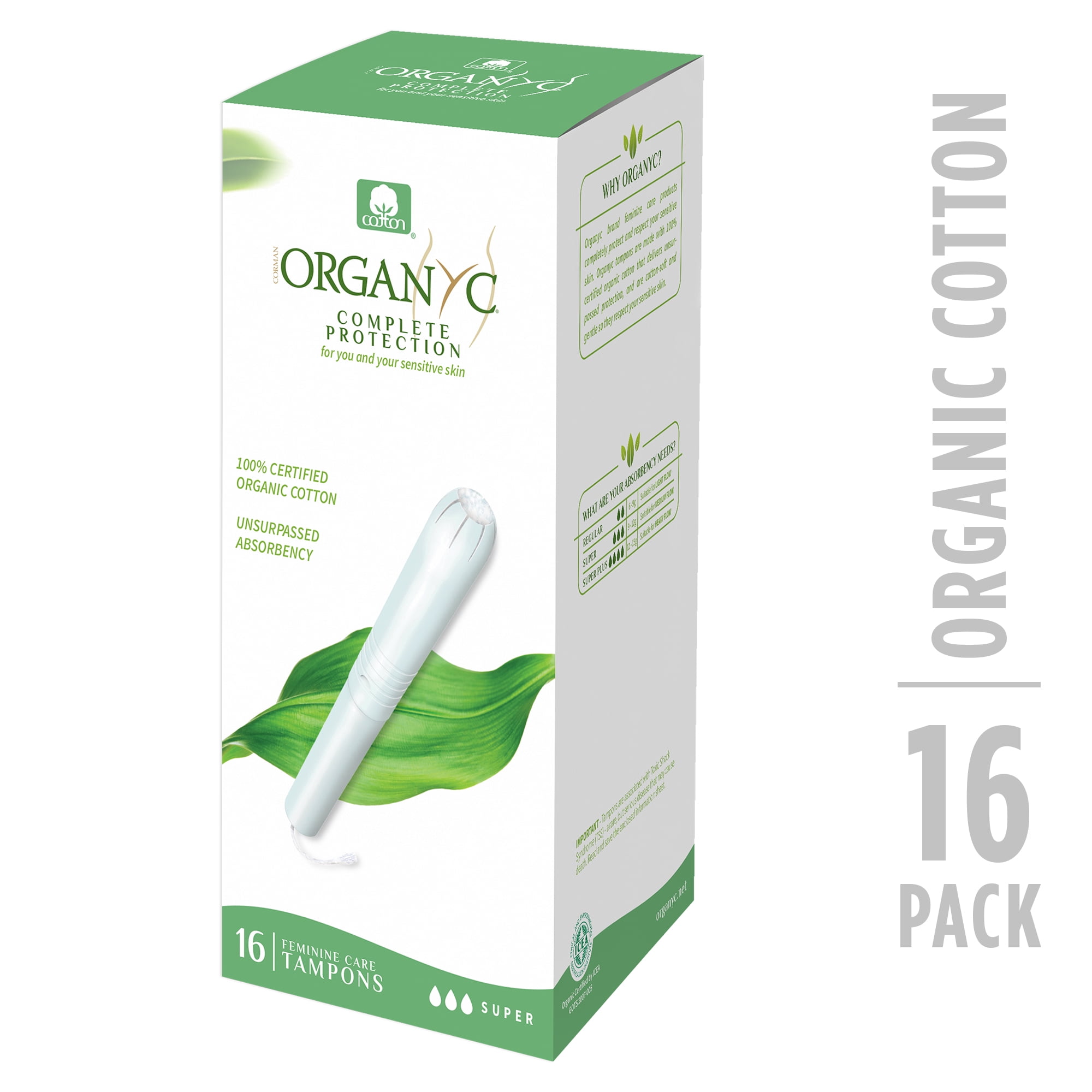 Organyc 100 Certified Organic Cotton Tampons with OrganicBased Compact Applicator, Super 16 Ct
