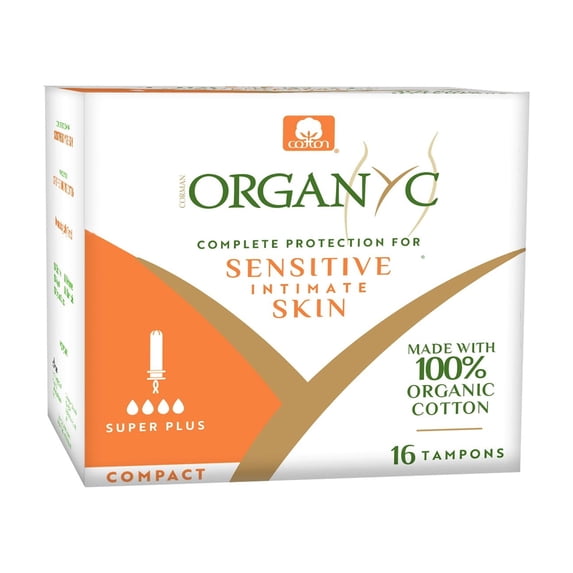 Organyc Chlorine Free Hypoallergenic Organic Cotton Tampons with Compact Applicator, Super Plus, 16 Ct