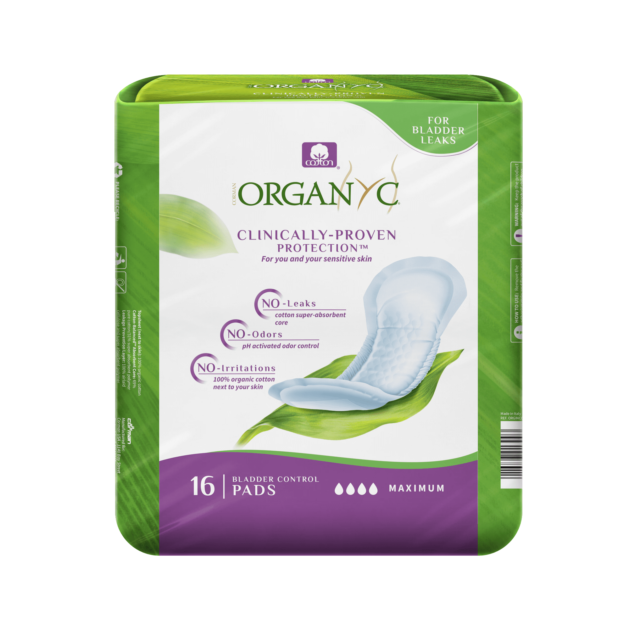 Corman Organyc 100% Organic Cotton Liners for Bladder Leakage, Ultimate ...