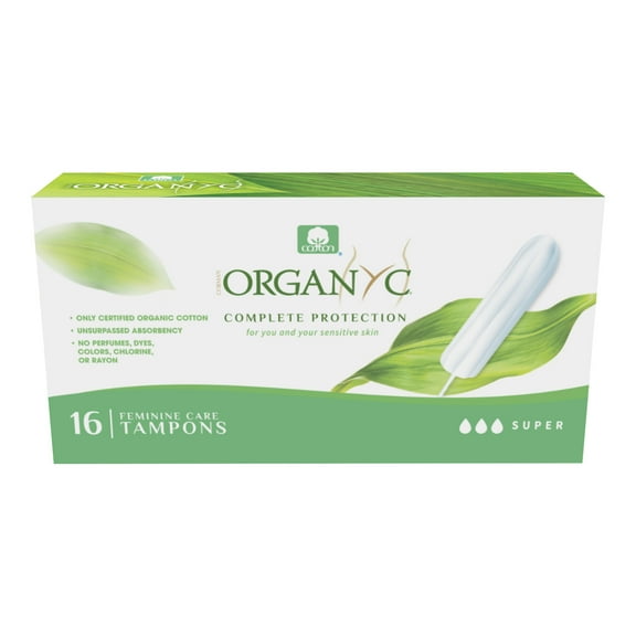 Organyc 100% Organic Cotton Super Tampons, No Applicator, 16 Ct