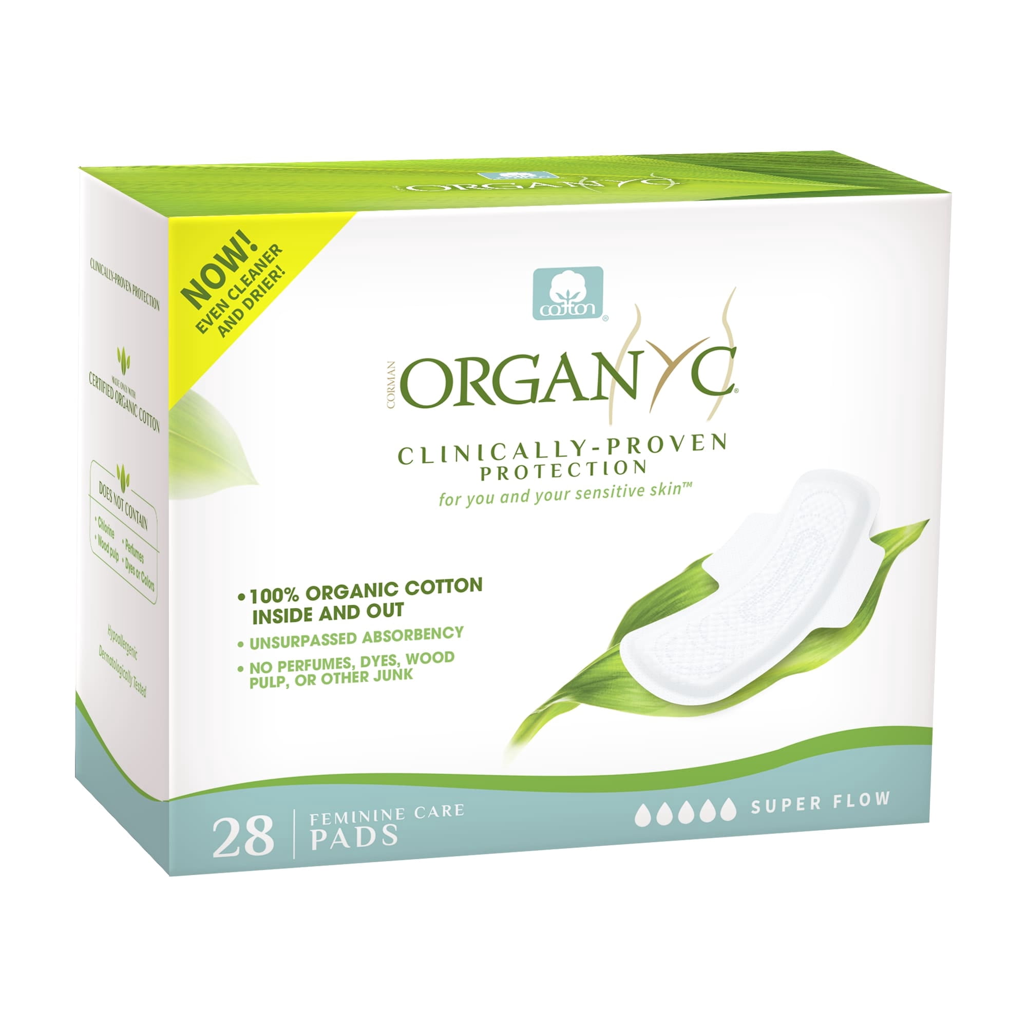 Corman Organyc Overnight Pads, Heavy Flow, Super Absorbent, 28 Count