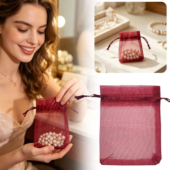 Organza Bags, 100 Pcs Mesh Bags Drawstring for Jewelry, Candy, Christmas, Sachets, Festivals, Bathroom Soaps, Wedding Graduation Baby Shower Party Favors, Gifts Wrapping Supplies, Wine, Small