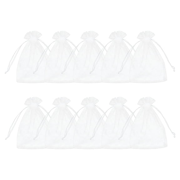 Organza Bags, 10Pcs Small Drawstring Mesh Gift Bags Bulk for Sachet Jewelry Candy Treat, Portable Mini Mesh Bag Drawstring Pouch for Wedding Birthday Party Favor Graduation Gifts(White,3.5x2.7")