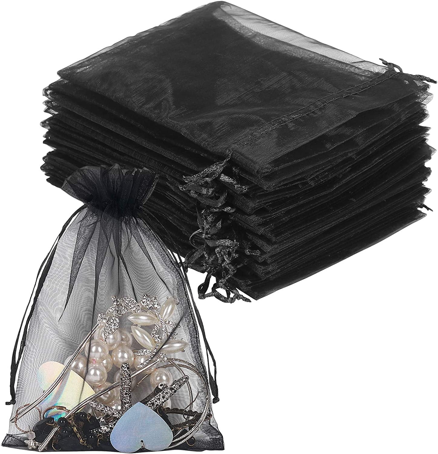 Organza Bags Black,Organza Drawstring Gift Bags 10X15CM,Casewin