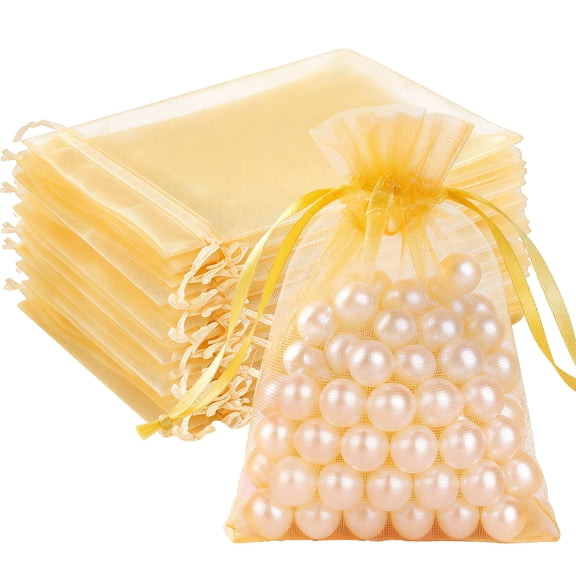 TickJOY 100 Pack Gold Organza Bags 4"x6", Small Mesh Gift Bags for Jewelry Sachet, Elegant Mesh Bags for Candy Wedding Party Favor, Bridal Shower, Baby Shower & Christmas Gifts