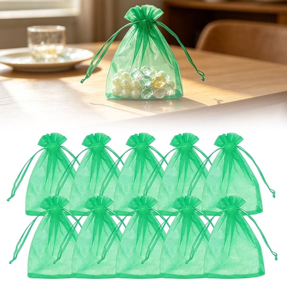 Organza Bags, Small Gift Bags for Jewelry, Candy, Goodie, Treat Sachet, Mesh Bag Drawstring for Wedding, Graduation, Baby Shower, Birthday, Party Favors, Gifts Wrapping Supplies, Green