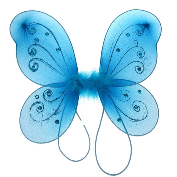 Organza Butterfly Fairy Wings w/ Rhinestone Glitters (22" x 15", Turquoise)