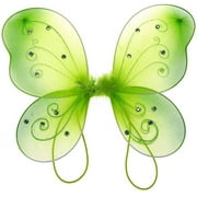 Organza Butterfly Fairy Wings w/ Rhinestone Glitters Apple Green, 22 x 15
