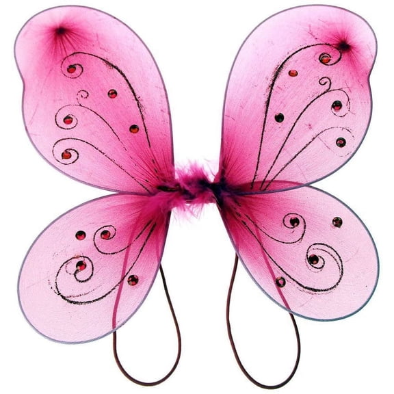 Organza Butterfly Fairy Wings w/ Rhinestone Glitters (Fuchsia, 22" x 15")