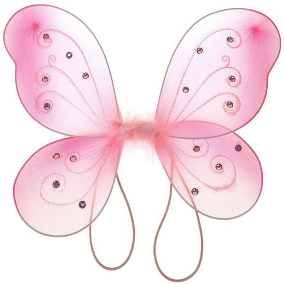 Organza Butterfly Fairy Wings w/ Rhinestone Glitters (Pink, 22" x 15")
