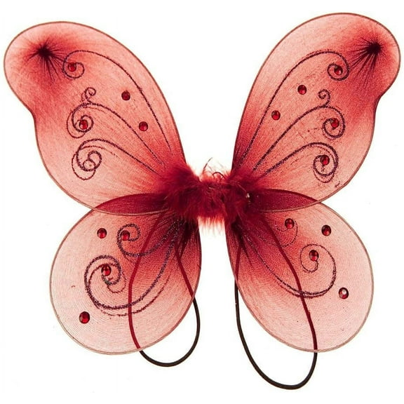 Organza Butterfly Fairy Wings w/ Rhinestone Glitters (Red, 22" x 15")