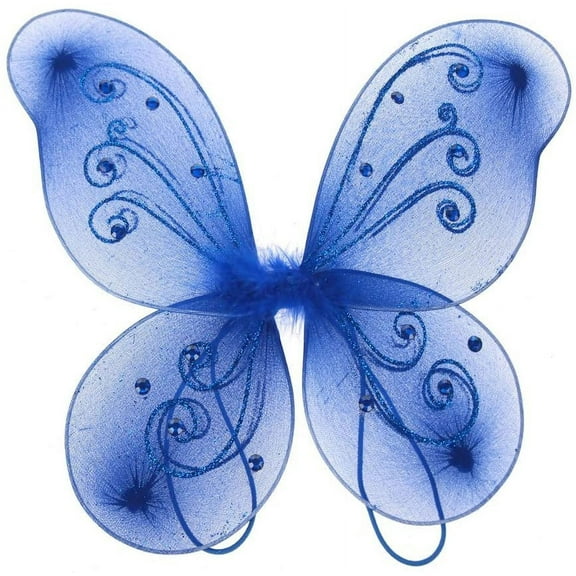 Organza Butterfly Fairy Wings w/ Rhinestone Glitters (Royal Blue, 22" x 15")