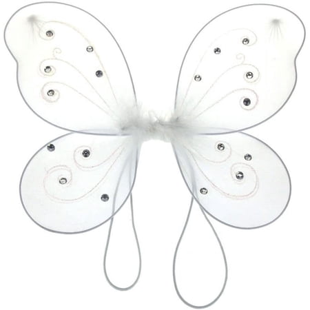 Organza Butterfly Fairy Wings w/ Rhinestone Glitters (White, 22" x 15")