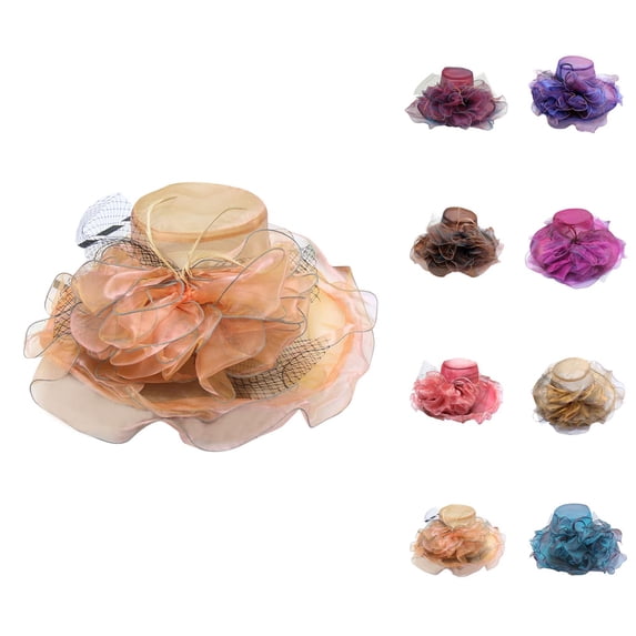 Organza Derby Hat for Women Wide Brim Sun Hats Wedding Tea Party Fascinator Hat