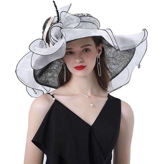 Organza Church Fascinator Wedding Tea Party Derby Hats for Women Flower Wide Brim Sun Hat