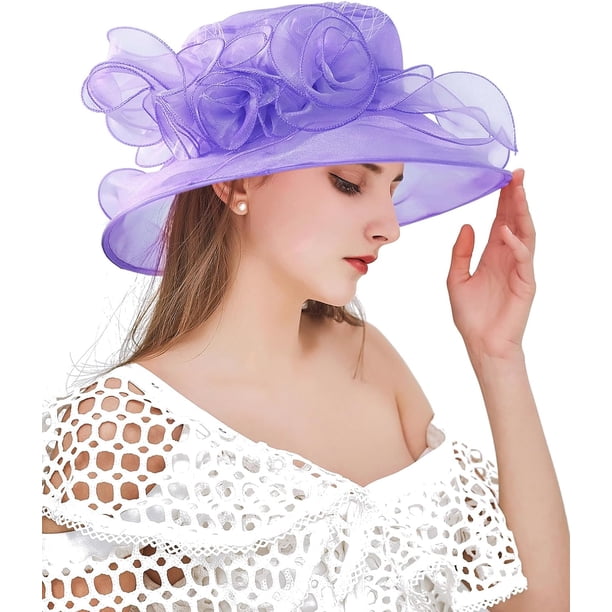 Derby Hat, Floral Sunhat OS ELLYDOOR Women Organza Fascinator Derby Hat Fancy Floral  main image 3