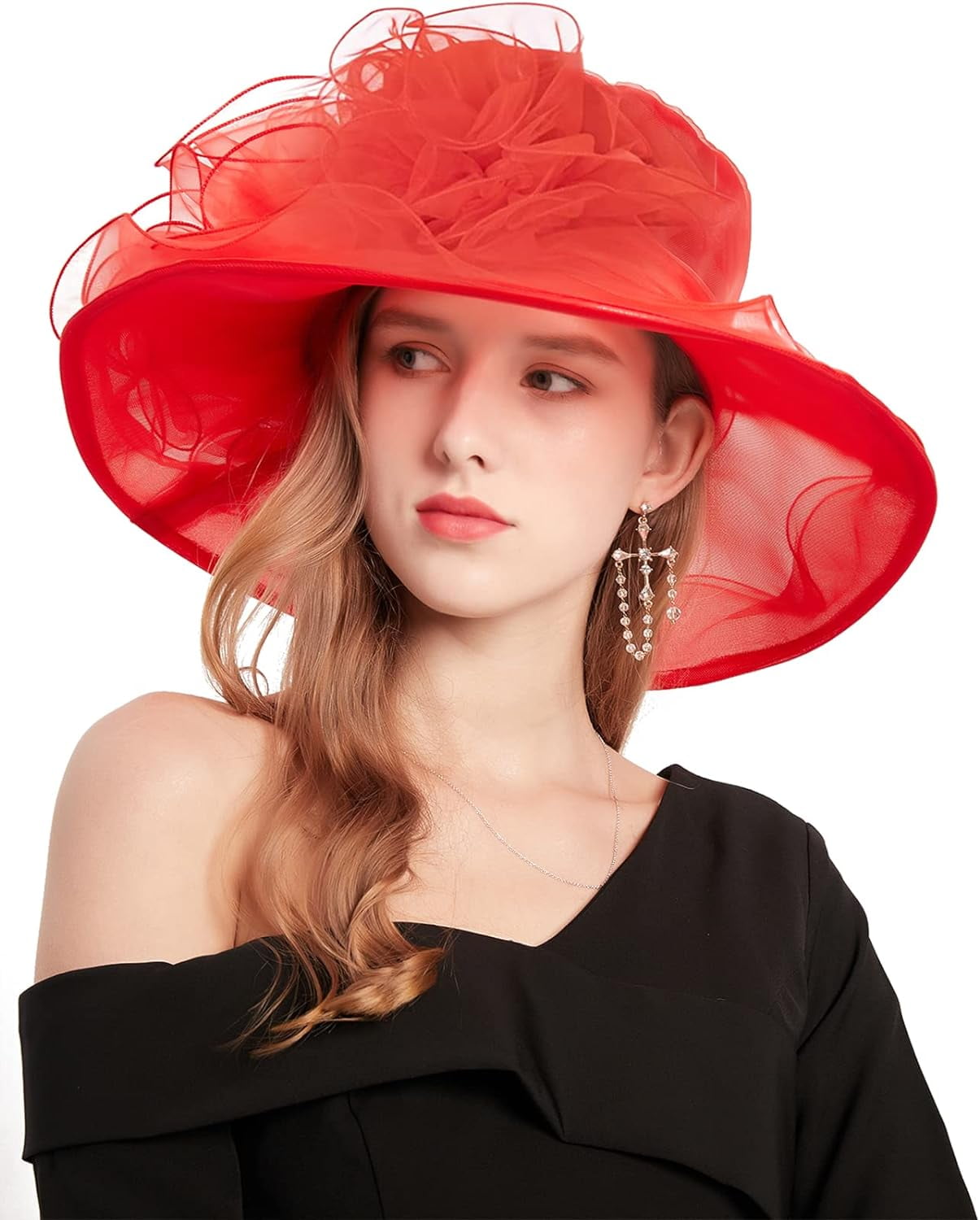 Elegant Wide Brim Organza Church Hat for Women GILIGEGE Women main image 3