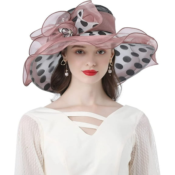 Organza Church Hats for Women,Big Brim Sun Hats,Fascinator Bridal Tea Party Wedding Hat