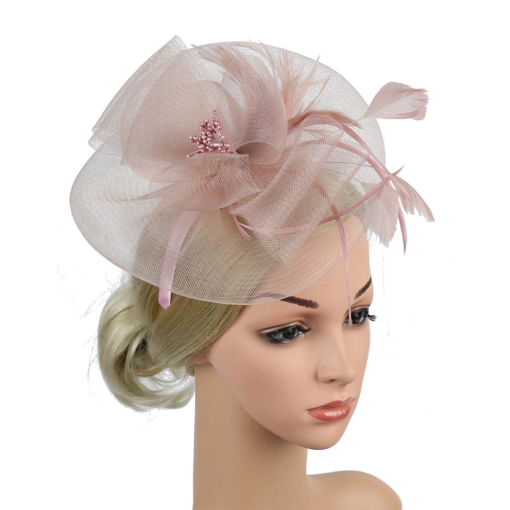 Cappello Donna In Organza A Tesa Larga - 4 Pezzi: Cappello Chiesa + Fiore Fascinator + Clip + Fascia, Regolabile