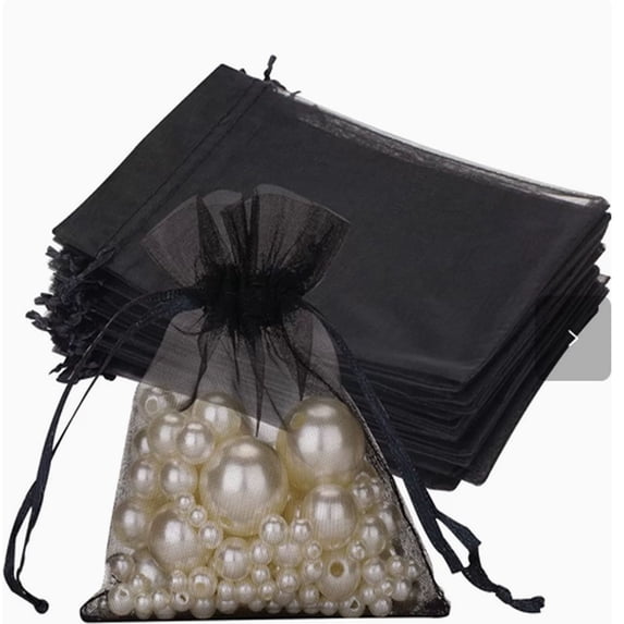 Organza Drawstring Gift Bags - Sheer Pouches for Weddings, Birthdays, and Party Favors - Reusable, Translucent Fabric, Perfect for Candy, Jewelry, and DIY Packaging,Black