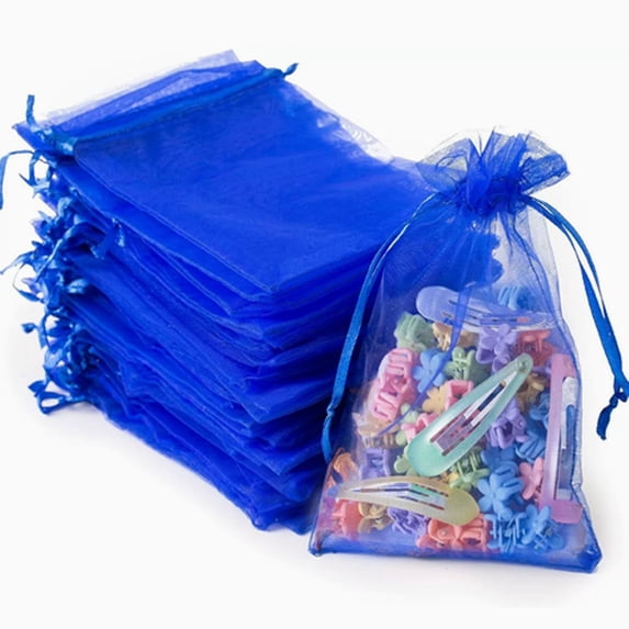 Organza Drawstring Gift Bags - Sheer Pouches for Weddings, Birthdays, and Party Favors - Reusable, Translucent Fabric, Perfect for Candy, Jewelry, and DIY Packaging,Blue