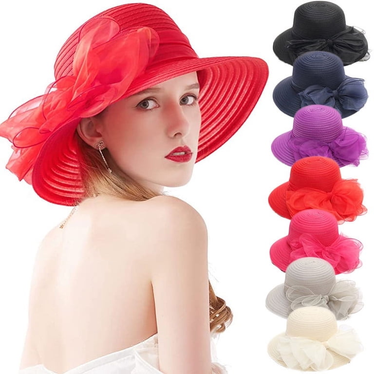 Organza Church Fascinator Bridal Tea Party Wedding Hat Wide Brim Organza Fascinator Hat - Women main image 4