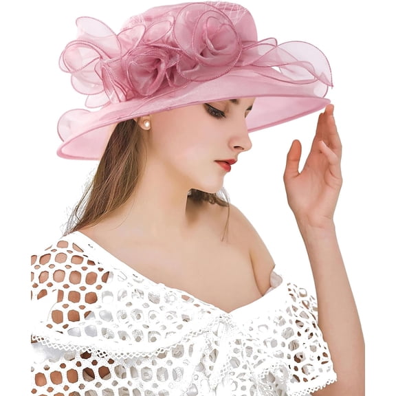 Organza Fascinator Hat - Women's Wide Brim Church Bridal Tea Party Wedding Hat