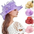 thumbnail image 1 of Organza Fascinator Hat - Women's Wide Brim Church Bridal Tea Party Wedding Hat, 1 of 7