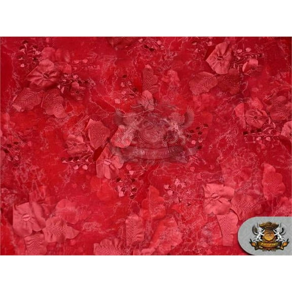 Organza Floral Applique Fabric CHERRY / 54" Wide / Sold by the yard