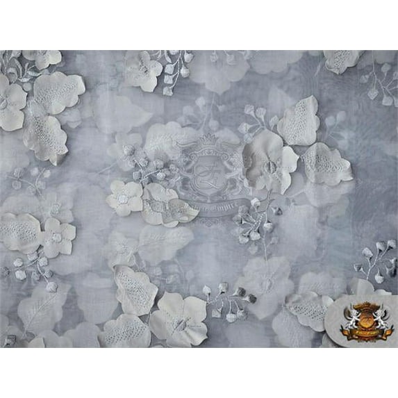 Organza Floral Applique Fabric SILVER / 54" Wide / Sold by the yard