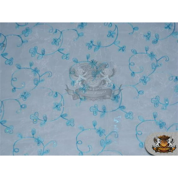 Organza Floral Dahlia Fabric TURQUOISE / 60" Wide / Sold by the yard