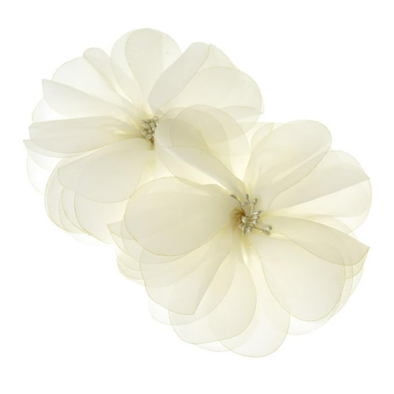 Organza Flowers with Beaded Center, 5-3/4-Inch, 2-Count, Ivory